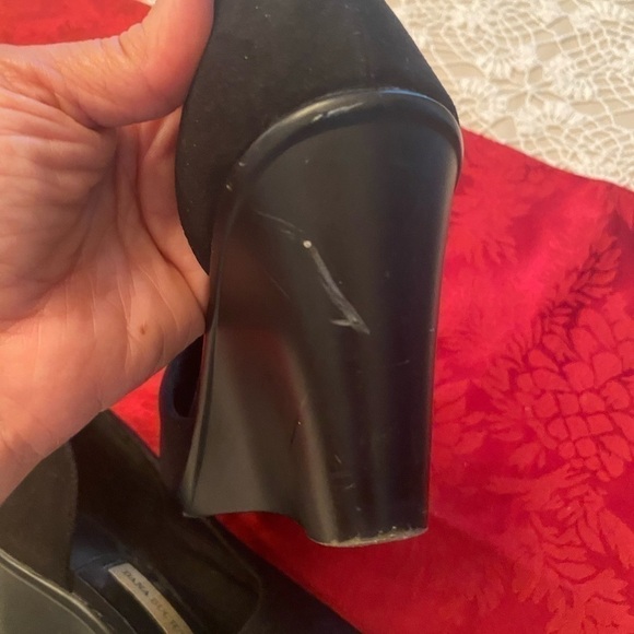 Dana Buchman Pira Black Wedge Heel. 6M. Open toe women shoe. Textile/ leather - Picture 5 of 7